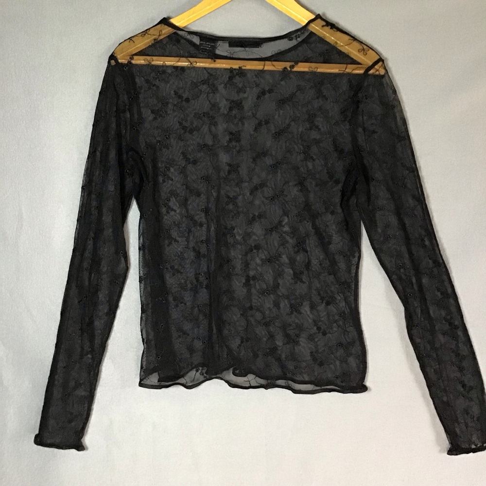 Sheer Black Lacey Top Layering Vintage Limited L Victorian Whimsigoth Witchy - Picture 2 of 9